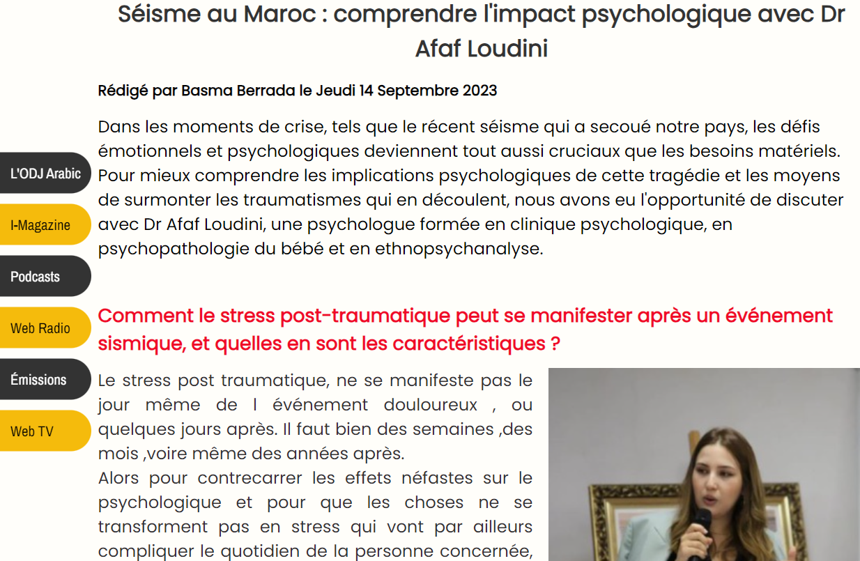 Séisme au Maroc : comprendre l'impact psychologique avec Dr Afaf Loudini.